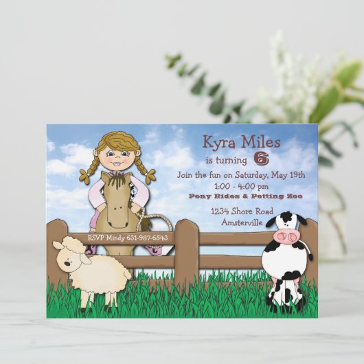 女性のカーボーイブロンドファーム招待状 招待状 (スタンド正面)