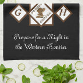 女性のカーボーイブーツとカウボーイハットモノグラムフォト キッチンタオル (折り畳み)