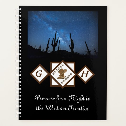 女性のカーボーイブーツとカウボーイハットモノグラムフォト プランナー手帳 (正面)