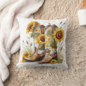 女性のカーボーイブーツとヒマワリ クッション (ブランケット)