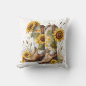 女性のカーボーイブーツとヒマワリ クッション (正面)