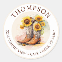 女性のカーボーイブーツひまわり差出人住所ラベル