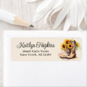 女性のカーボーイブーツひまわり差出人住所ラベル ラベル (インサイチュ)