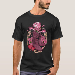 女性のカーボーイブーツアンドハットグランジレトロヴィンテージウェスタン Tシャツ