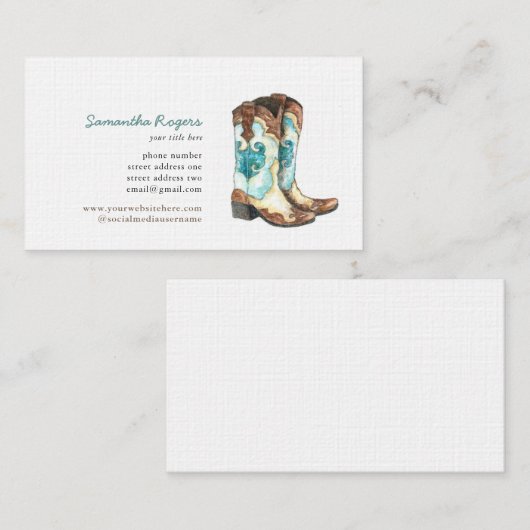 女性のカーボーイブーツウォーター絵画カラー 名刺 (正面/裏面)