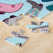 女性のカーボーイブーツオンブルー ジグソーパズル (側面)