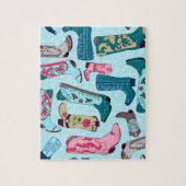 女性のカーボーイブーツオンブルー ジグソーパズル (縦)