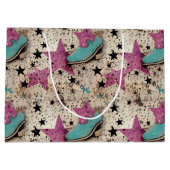 女性のカーボーイブーツスタースタッズレトロパターン ラージペーパーバッグ (裏面)