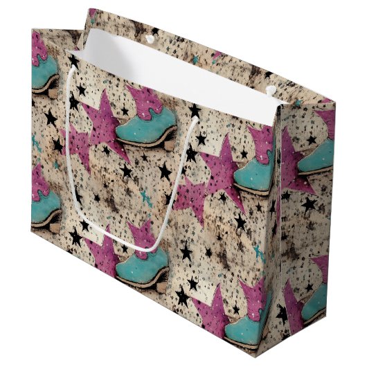 女性のカーボーイブーツスタースタッズレトロパターン ラージペーパーバッグ (正面アングル)
