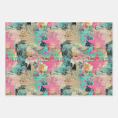 女性のカーボーイブーツスターズピンクターコイズセット3品揃え ラッピングペーパーシート (正面3)