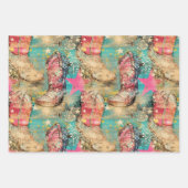 女性のカーボーイブーツスターズピンクターコイズセット3品揃え ラッピングペーパーシート (正面2)