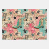 女性のカーボーイブーツスターズピンクターコイズセット3品揃え ラッピングペーパーシート (正面)