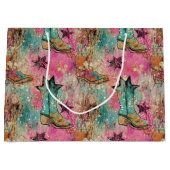 女性のカーボーイブーツスター動揺してレトロパターン ラージペーパーバッグ (正面)