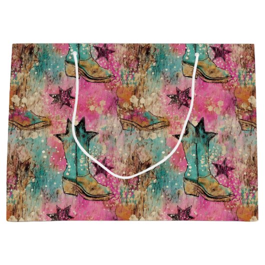 女性のカーボーイブーツスター動揺してレトロパターン ラージペーパーバッグ (正面)