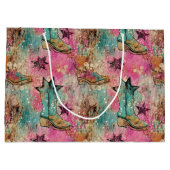 女性のカーボーイブーツスター動揺してレトロパターン ラージペーパーバッグ (裏面)