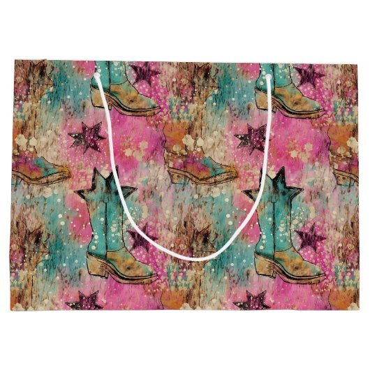 女性のカーボーイブーツスター動揺してレトロパターン ラージペーパーバッグ (裏面)