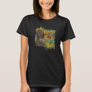女性のカーボーイブーツハットヒマワリすべての私のブーツ上に木製 Tシャツ
