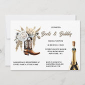 女性のカーボーイブーツバブリーフローラウェスタンブライダルシャワー 招待状 (正面)