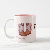 女性のカーボーイブーツピンク&ブラウン ツートーンマグカップ (左)