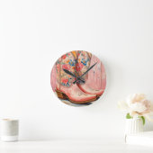 女性のカーボーイブーツフローラピンクヴィンテージウェスタン ラウンド壁時計 (ホーム)