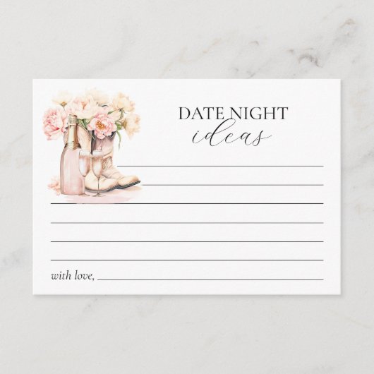 女性のカーボーイブーツブライダルシャワーブライドデイトナイトアイディア アドバイスカード (正面)