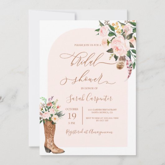 女性のカーボーイブーツブライダルシャワー 招待状 (正面)