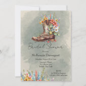 女性のカーボーイブーツブルーボンネットデイジーブライダルシャワー 招待状 (正面)