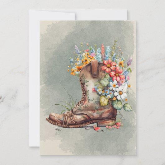 女性のカーボーイブーツブルーボンネットデイジーブライダルシャワー 招待状 (裏面)
