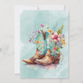 女性のカーボーイブーツワイルドフラワーアクアブライダルシャワー 招待状 (裏面)