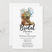 女性のカーボーイブーツワイルドフラワーズブライダルシャワー 招待状 (正面/裏面)