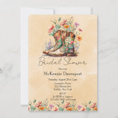 女性のカーボーイブーツワイルドフラワーズブライダルシャワー 招待状 (正面)