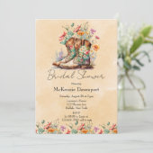 女性のカーボーイブーツワイルドフラワーズブライダルシャワー 招待状 (スタンド正面)