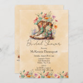 女性のカーボーイブーツワイルドフラワーズブライダルシャワー 招待状 (正面/裏面)