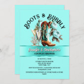 女性のカーボーイブーツ牡丹アクアティール（緑がかった色）フローラ泡質ガラス 招待状 (正面/裏面)