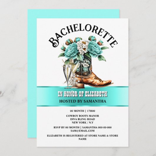女性のカーボーイブーツ田舎の牡丹バブリーのグラムシック 招待状 (正面/裏面)
