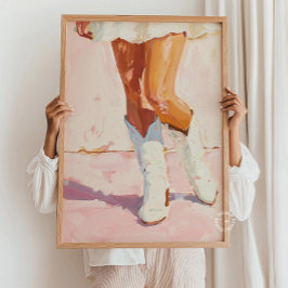 女性のカーボーイブーツ絵を描ズウエスタンシックウォールアート ポスター