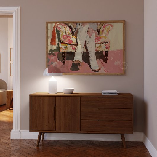 女性のカーボーイブーツ絵を描ズレトロヴィンテージプリント ポスター