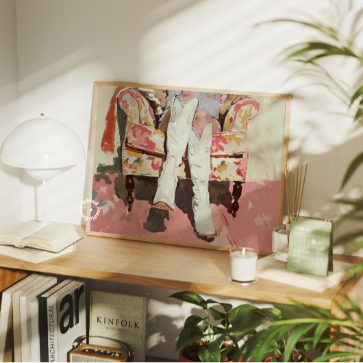 女性のカーボーイブーツ絵を描レトロヴィンテージ キャンバスプリント