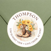 女性のカーボーイブーツ花差出人住所ラベル ラウンドシール