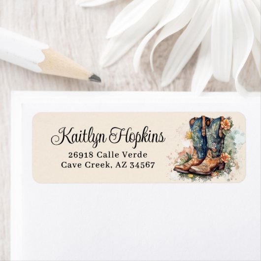 女性のカーボーイブーツ花差出人住所ラベル ラベル (インサイチュ)