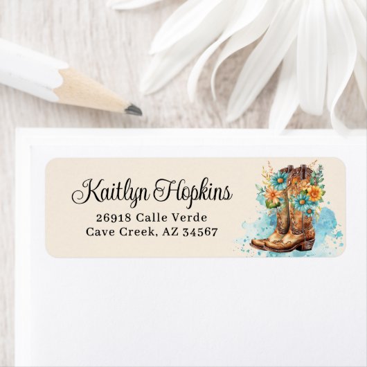 女性のカーボーイブーツ花差出人住所ラベル ラベル (インサイチュ)