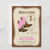 女性のカーボーイブーツ |ガールズウェスタン誕生日パーティー 招待状 (正面)