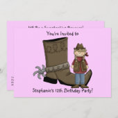 女性のカーボーイブーツ&スパーズ-誕生日ガールお祝い 招待状 (正面/裏面)