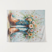 女性のカーボーイブーツ&フラワータペストリー | ウォールアート タペストリー (正面(横))