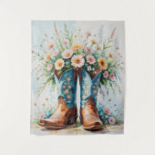 女性のカーボーイブーツ&フラワータペストリー | ウォールアート タペストリー (正面)