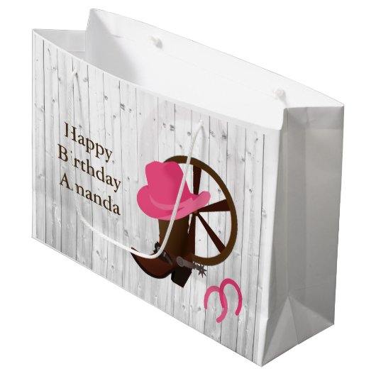 女性のカーボーイブート素朴ウッドデザインLGB ラージペーパーバッグ (正面アングル)