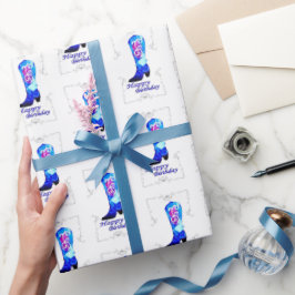 女性のカーボーイブート誕生日ラップ紙 ラッピングペーパー