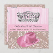 女性のカーボーイプリンセス誕生日パーティー 招待状 (正面/裏面)