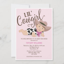 女性のカーボーイベビーガールシャワー招待状ブルネットブラウン 招待状