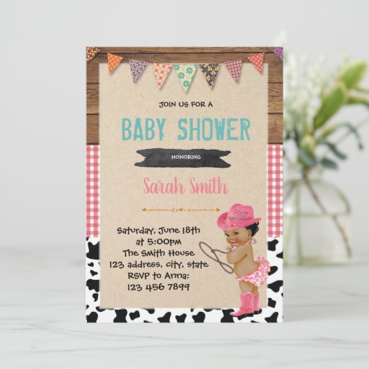 女性のカーボーイベビーシャワーの招待 招待状 (スタンド正面)